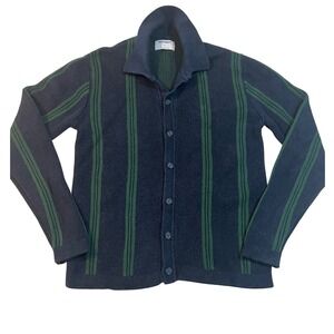 Old Navy Mens Navy Blue Green Striped Cotton Knit‎ Button Up Cardigan Sweater M